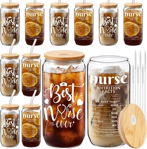 12 Pcs Nurse Appreciation Gifts Mason Jar Glass Cup 16 Oz Coffee Drinking Jars w - Picture 1 of 6