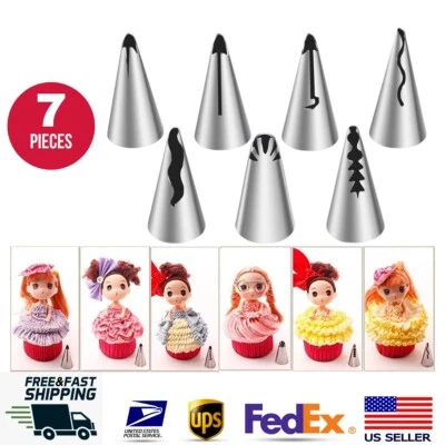 Juego de 7 PIEZAS Puntas de Tubería con Volantes Boquilla Giratoria Cupcake Muñeca Vestido Decoración de Pasteles - Imagen 1 de 4