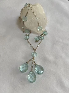 "Collar colgante de borla de 2"" hecho a mano de 20"" SS 925 y vidrio azul facetado" - Imagen 1 de 5