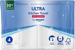 von Amazon ULTRA Küchenrolle, extra saugfähig, 4 Rollen (1er Pack), 45 Blatt pe - Bild 1 von 7