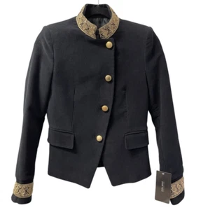 ZARA BLACK VELVET MILITARY JACKET BLAZER GOLD EMBROIDERED STEAMPUNK SIZE XS NEW - Picture 1 of 12
