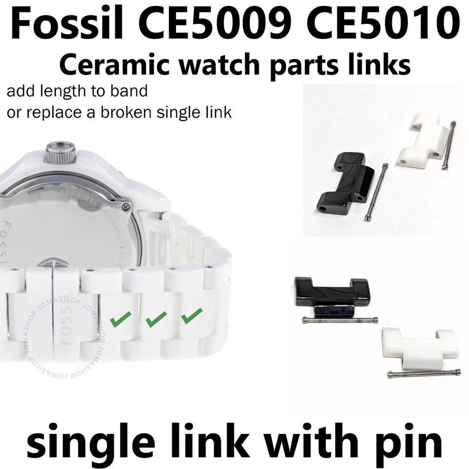 CE5009 CE5010 Fossil 男式白色黑色陶瓷表带零件链接维修 — 第 1/1 张图片