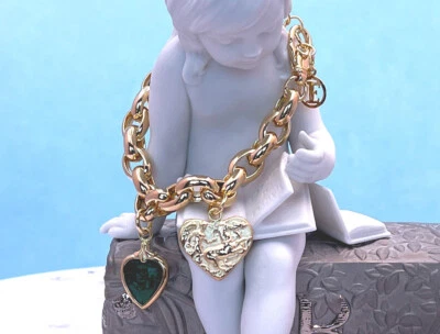 TAGLIAMONTE  (SH447B) 925SS/YGP Double Cameo Charm Bracelet*Hearts*Reg.$475 - Image 1 of 4
