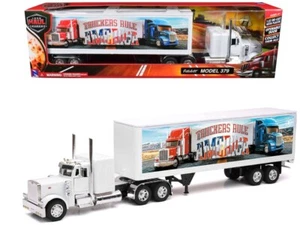 Peterbilt 379 Truck White with Dry Van Trailer "Truckers Rule America" "Long Hau - Picture 1 of 1