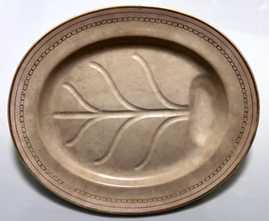 c.1869 Davenport Pottery 19.25" Tan Meat Serving Platter Gold Red Trim England - Picture 1 of 7
