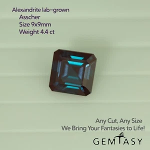 Piedra cortada - Alejandrita Czochralski cultivada en laboratorio, faceta Asscher 9x9 mm 4,40 quilates - Imagen 1 de 3