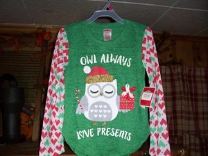 HOLIDAY TIME GIRLS CHRISTMAS SHIRT OWL ALWAYS LOVE PRESENTS SIZE XS 4-5 NEW FUN - Picture 1 of 1