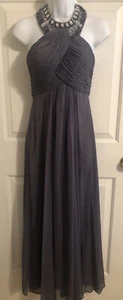Morgan & Co. Gray Prom Dress Size 1/2 Beaded Neck So Cute! - Picture 1 of 8