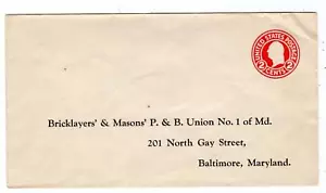 BRICKLAYER'S & MASONS' P&B UNION #1 OF MD * GAY STREET * BALTIMORE MARYLAND * 2 CENT - Bild 1 von 2