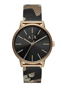 A|X ARMANI EXCHANGE Reloj de malla de acero inoxidable con patrón de camuflaje de tres manos para hombre - Imagen 1 de 9
