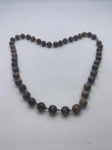 Vintage 8mm Tigers Eye Quartz Bead Knotted Clasp 23" Necklace - Bild 1 von 5