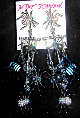 BETSEY JOHNSON LOTS OF SPIDERS AND BLING STATEMENT EARRINGS - Image 1 of 2