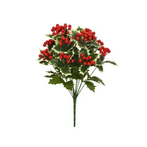 14 Stängel Kunstseide 50 cm/20 Zoll Stechpalme Busch große rote Beeren - Bild 1 von 1