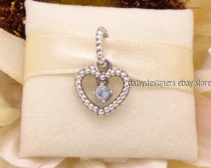 NEW Pandora Birthstone Beaded Heart March Aqua Blue Charm 798854C01 Retired - Picture 1 of 3