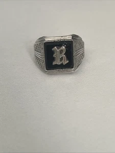 Herren Siegelring Sterlingsilber echter Onyx Initiale "R" - Bild 1 von 7