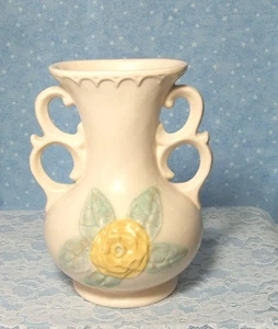 HULL OPEN ROSE VASE DOUBLE HANDLE PASTEL 1940'S - Picture 1 of 6