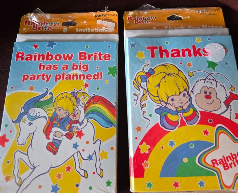 Винтажные приглашения на день рождения 2003 Rainbow Bright и благодарственные открытки НОВЫЕ - Изображение 1 из 1