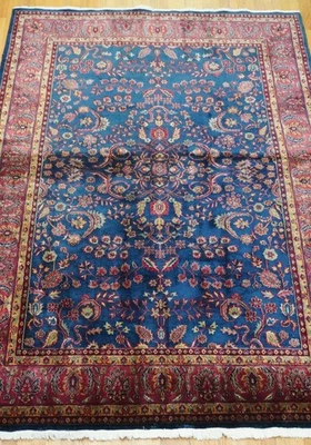 Alfombra oriental vintage azul Saroukk 6' x 9' lana anudada a mano floral India Foto 1 de 4