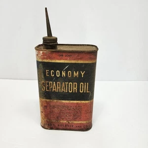 Vintage Can Economy Cream Separator Oil W/ Nozzle Sears Roebuck And Co 1 Quart  - Picture 1 of 9