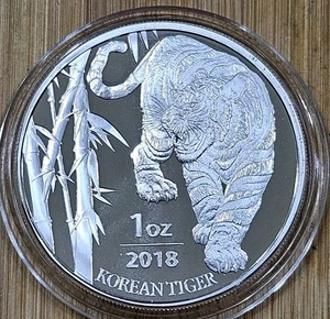 Corea del Sur 2018 1 oz. Moneda de plata tigre coreano a prueba con cápsula - Imagen 1 de 2
