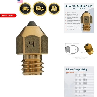 3D Printer Nozzle Polycrystalline Diamond Tip Compatible MK8 0.4mm Long Life - Image 1 of 4