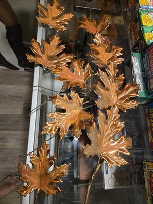 Escultura vintage de decoración del hogar de pared de metal cobre roble hoja de arce 4 piezas Foto 1 de 4