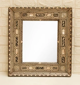 Vintage 22" Height Handmade Moroccan Bone Inlaid Wall Hanging Wood Mirror Frame - Picture 1 of 9