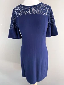 Draper James Solid Flatter Kurzarm Spitzenkleid marineblau neu mit Etikett Small - Bild 1 von 4