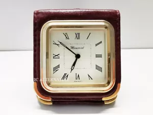 antique vintage leather MEMORIAL TRAVEL ALARM watch hong kong clock - Picture 1 of 6