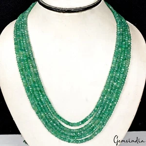 340Ct Beautiful Emerald Gemstone Five Strand Designer Necklace Best Jewelry Gift - Picture 1 of 9