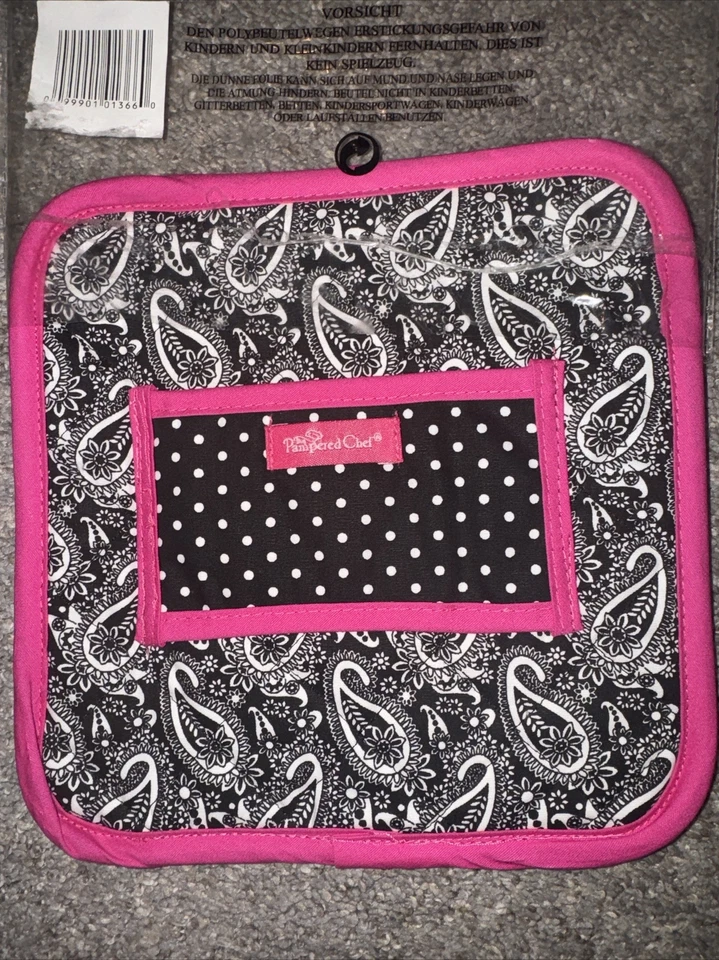 Almohadilla para horno Pampered Chef Paisley lunares 1366 látigo cáncer promoción Foto 1 de 3