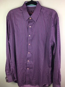 Robert Graham Mens Dress Shirt Sz Large Purple Stripes Detailed Cuffs - Picture 1 of 10