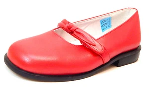 DE OSU -Spain - Girls Red Leather Bow Dress Shoes Flats -European 27 -Size 10 - Picture 1 of 5