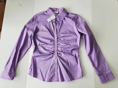 Camisa feminina New York & Company manga longa média elástica botão para cima roxa nova com etiquetas - Imagem 1 de 4