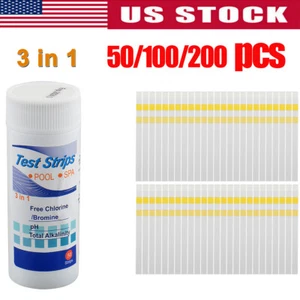 3 IN 1 Chlorine Dip Test Strips Hot Tub SPA Swimming Pool PH Tester Paper Bottle - Picture 1 of 13