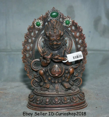 6.8" Antiguo Templo Tíbet Rojo Cobre Incrustación Gema Mahakala Iraz Deidad Buda Estatua Foto 1 de 4