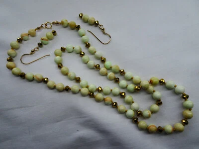 22" Hand Crafted Neck & Earring Set Yellow Chalk Turq & Glass GF Clasp NS18 DNG - Image 1 of 4
