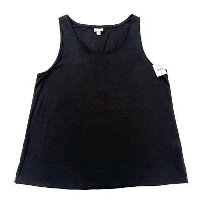 NWT J Jill Women Solid Black 100% Linen Stretch Tank Sleeveless Top Petite L - Image 1 of 4