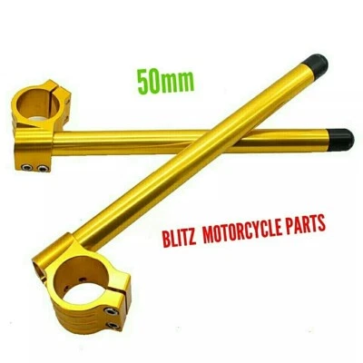 50mm Pair CNC Adjustable Clip On Handlebars Fork Tube Motorcycle GOLD/ALLOY - Image 1 of 4