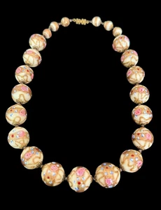 Hochzeitstorte Italienisch Vintage Halskette Murano Glas Gold Flecken Blumen Große Perlen - Bild 1 von 6
