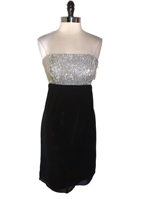 BILL LEVKOFF Size 12 Sheath Dress Silver Sequins Black Strapless - Image 1 of 4