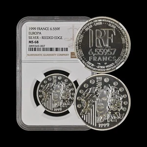 FRANCE. 1999, 6.55957 Francs, Silver - NGC MS68 - Europa ๐ซ๐ท ๐ช๐บ - Picture 1 of 5
