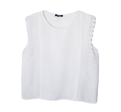 OFF WHITE Camicia Kensie donna taglia media bianco sporco pizzo sovrapposizione senza maniche