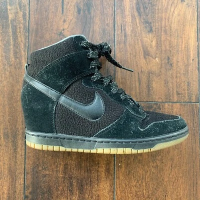 Nike Dunk Sky-Hi Essential Women's Sz 6 Black Suede Wedge Gum Sole 644877-006 - Image 1 of 4