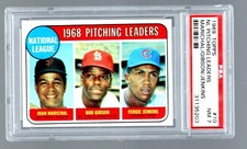 1969 Topps - League Leaders #10 Juan Marichal, Fergie Jenkins, Bob Gibson PSA 7