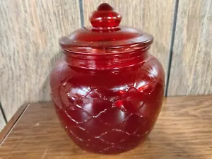 Vintage 1960er FENTON gestepptes Diamant-Bisquit-Glas ~ rotes Kunstglas 7 Zoll Kanister - Bild 1 von 9
