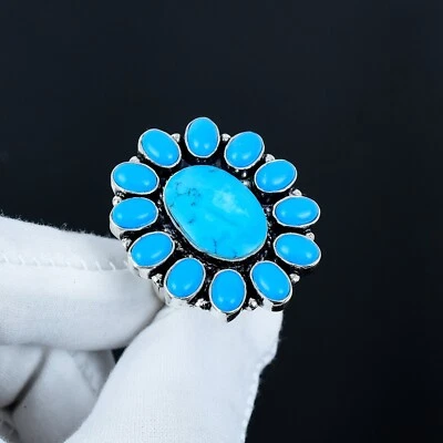 925 Sterling Silber Handgemacht Schmuck Elegant Türkis Edelstein Ring Damen Gift - Bild 1 von 4