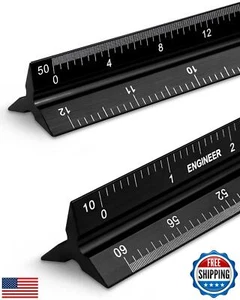 Engineer Scale Ruler 2 Pack 12-Inch Triangular Ruler Metal Scale Ruler for Bl - Picture 1 of 5