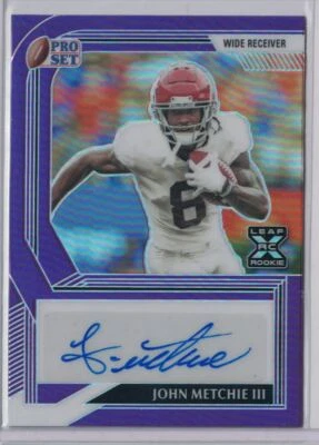 2022 Pro Set Metal Autograph John Metchie III Purple #28/30 Houston Texans - Image 1 of 2