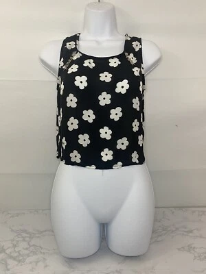 Blusa corta E&M sin mangas para mujer S negra blanca flor floral con cremallera K1 Foto 1 de 4